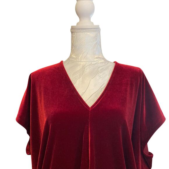 Lands End Red Velvet V Neck Batwing Sleeve Christmas Holiday Tunic Top Sz Large - Picture 5 of 14